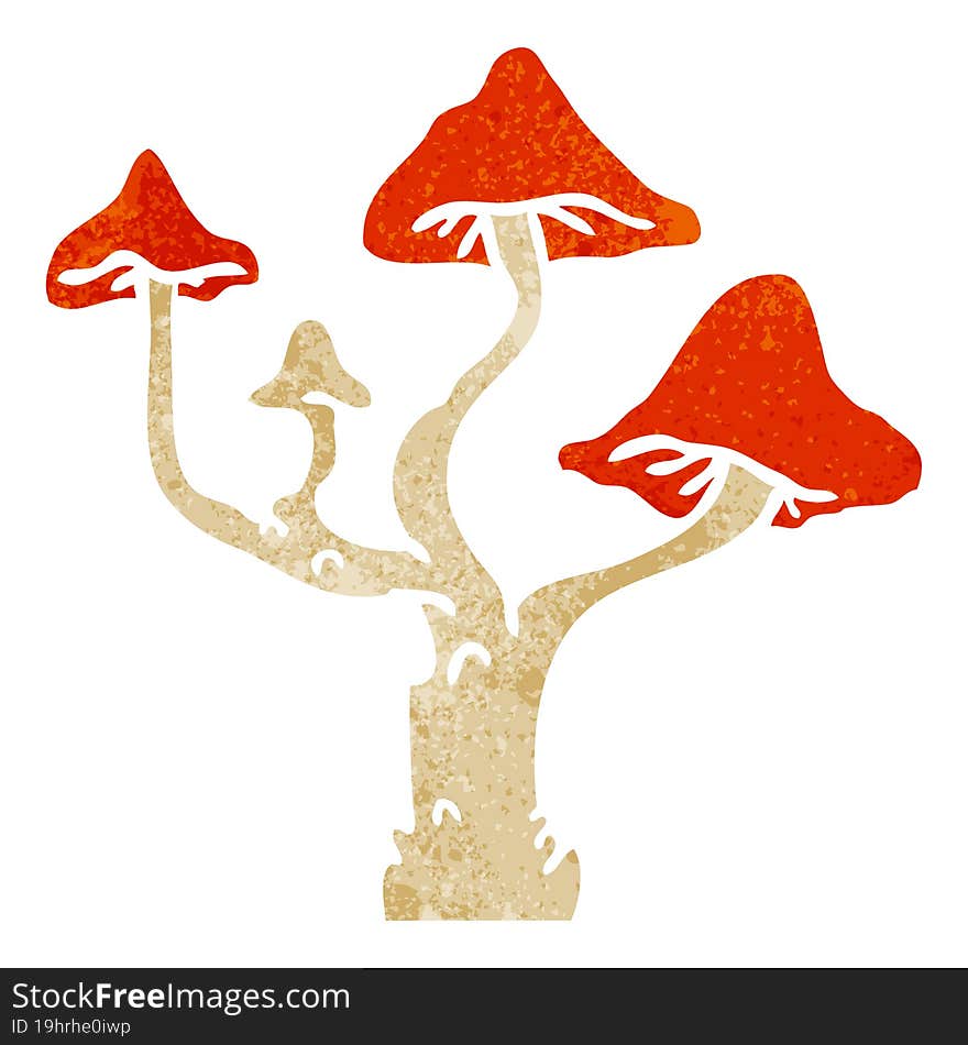 retro cartoon doodle of growing mushrooms