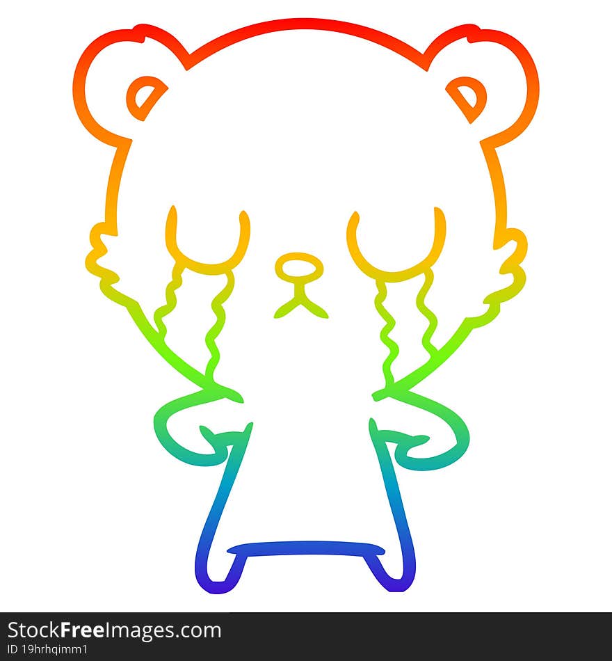 rainbow gradient line drawing crying cartoon bear