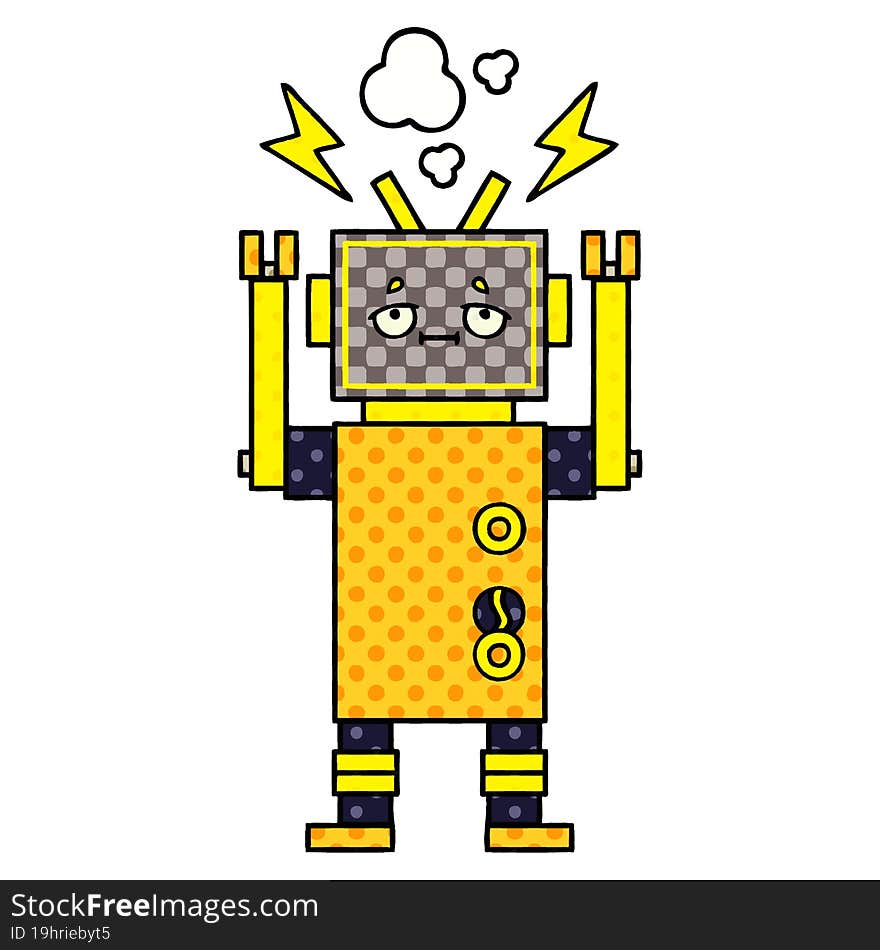 comic book style cartoon malfunctioning robot