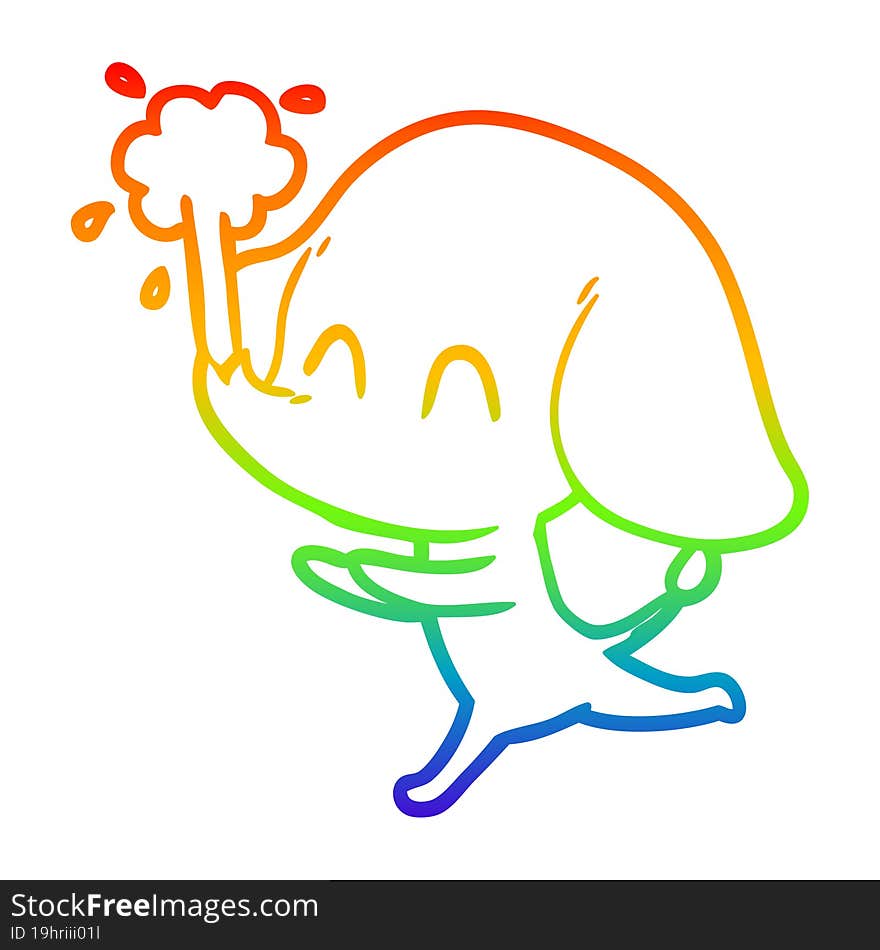 Rainbow Gradient Line Drawing Cute Cartoon Elephant Spouting Water