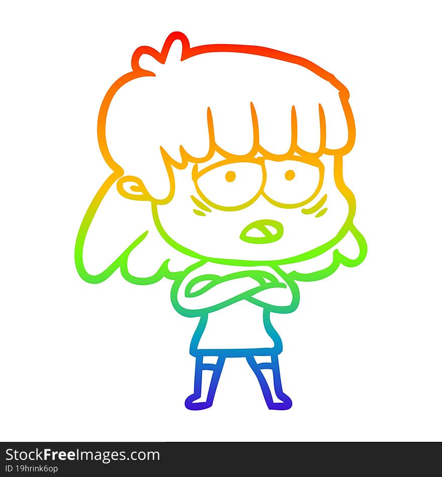 rainbow gradient line drawing cartoon tired woman