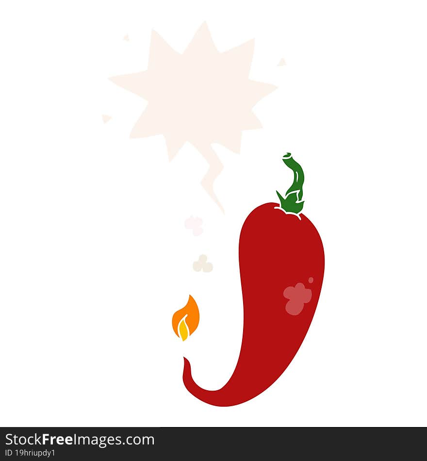 cartoon chili pepper and speech bubble in retro style