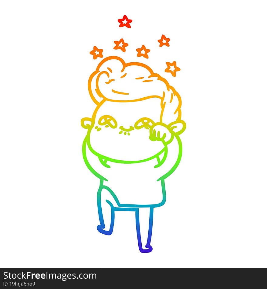 rainbow gradient line drawing of a cartoon excited man