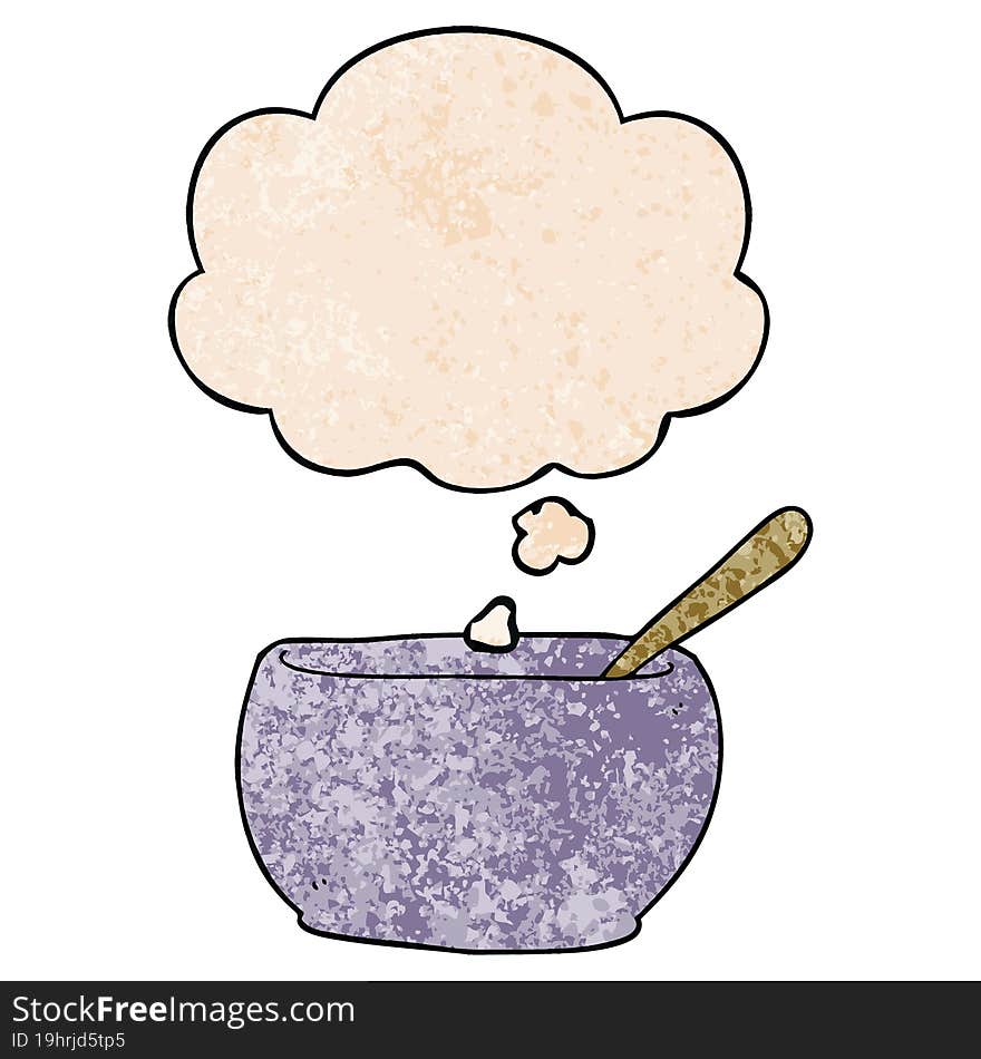 cartoon soup bowl and thought bubble in grunge texture pattern style