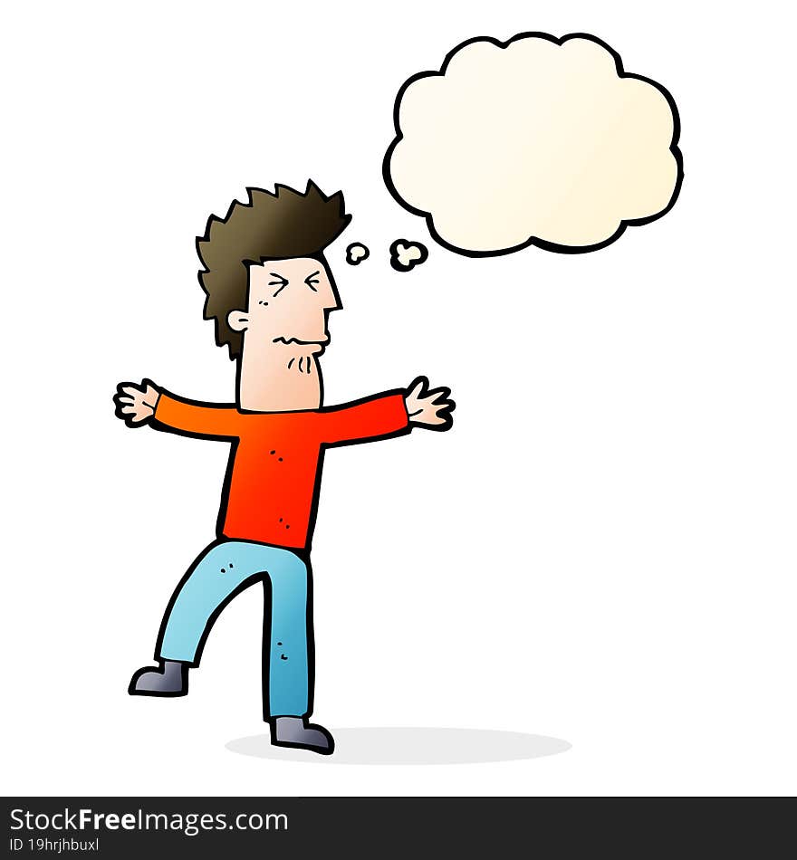 cartoon stressed man with thought bubble