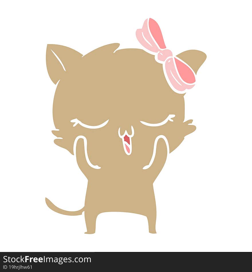 flat color style cartoon cat with bow on head