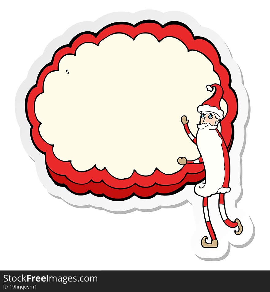 sticker of a cartoon santa claus with text cloud space