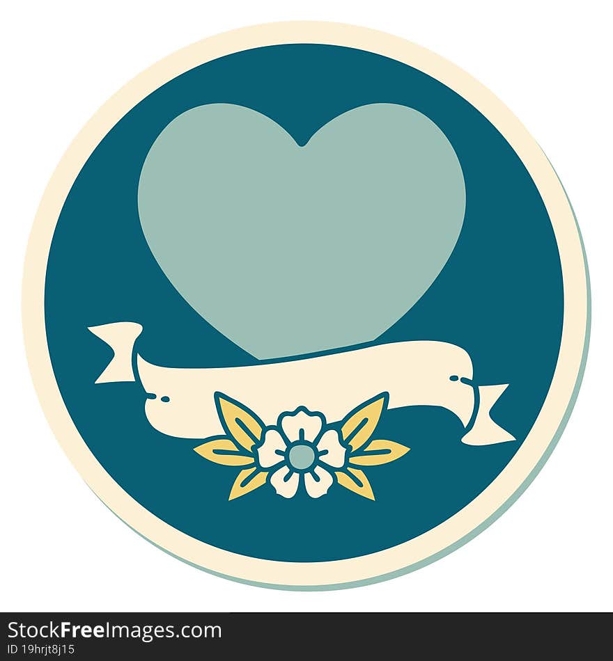 Tattoo Style Sticker Of A Heart And Banner