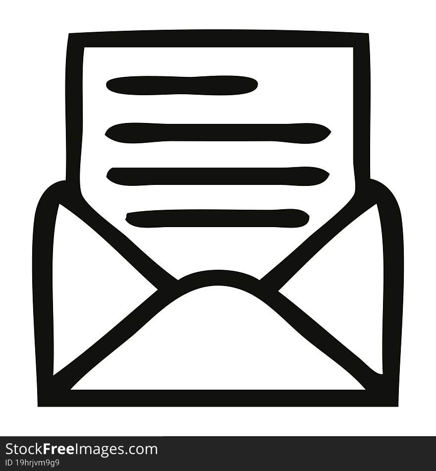 line drawing cartoon letter and envelope