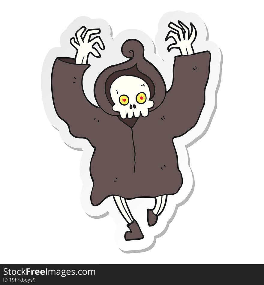 sticker of a cartoon dancing death skeleton