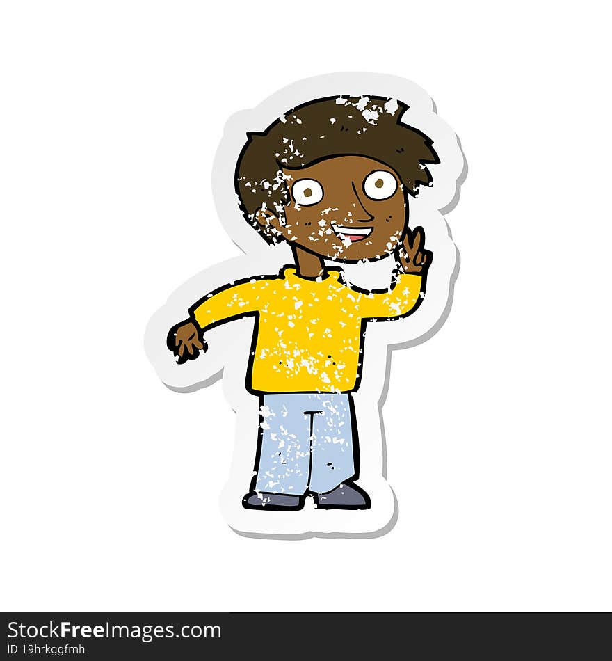 retro distressed sticker of a cartoon boy posing for photo