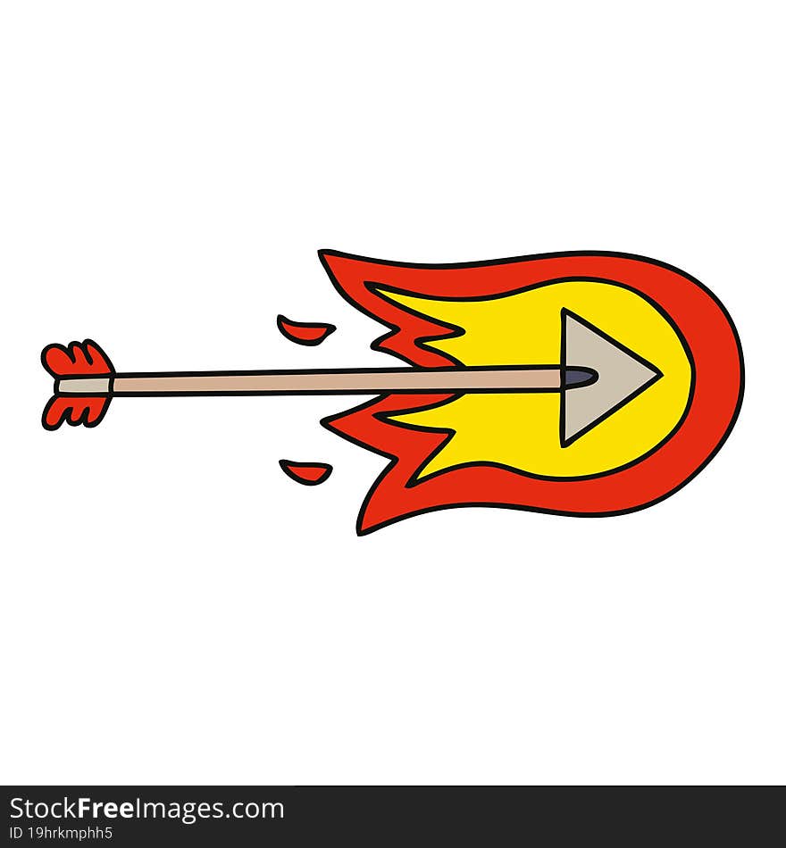 quirky hand drawn cartoon burning arrow