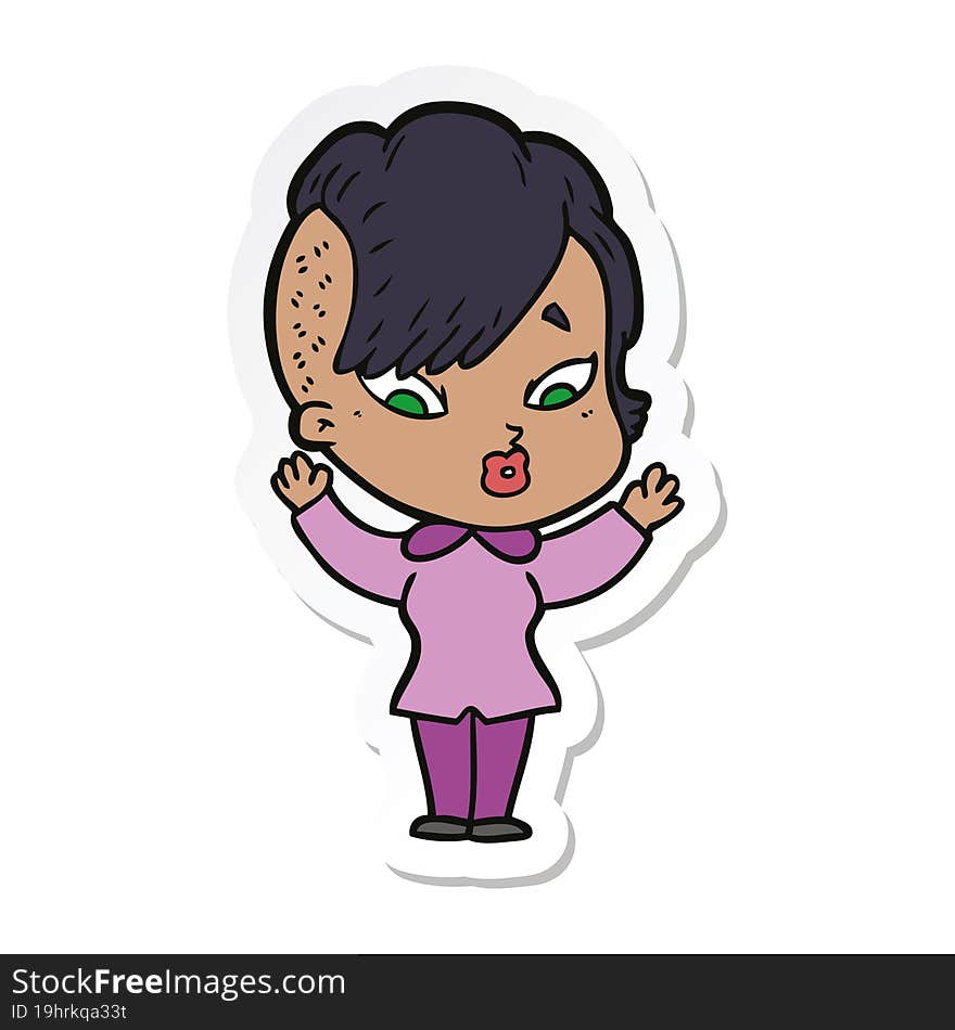 sticker of a cartoon surprised girl