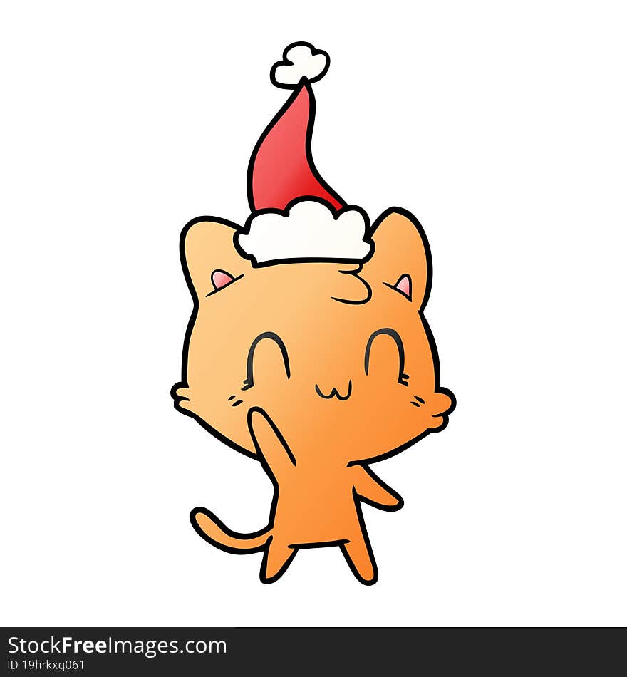 gradient cartoon of a happy cat wearing santa hat