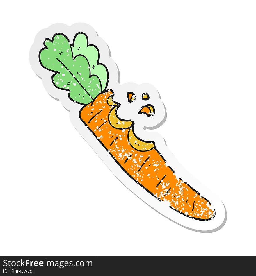 retro distressed sticker of a cartoon bitten carrot