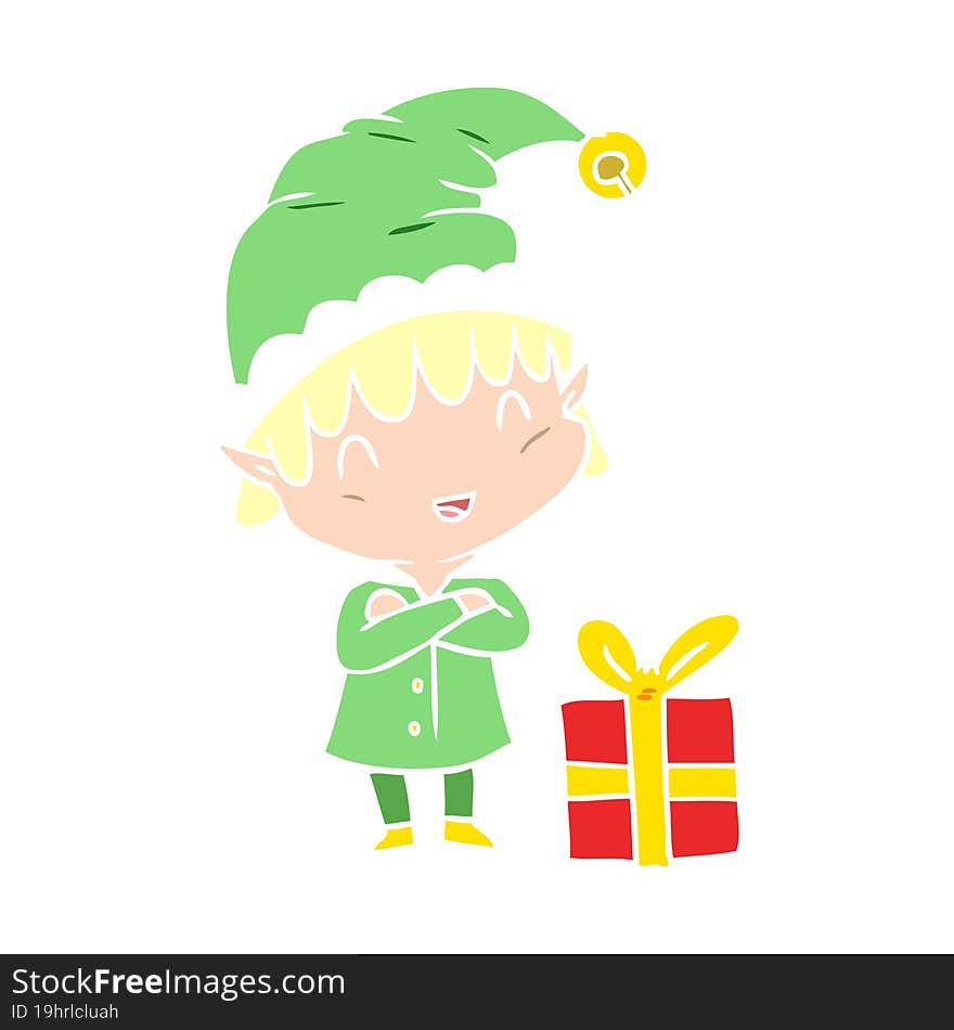 flat color style cartoon happy christmas elf