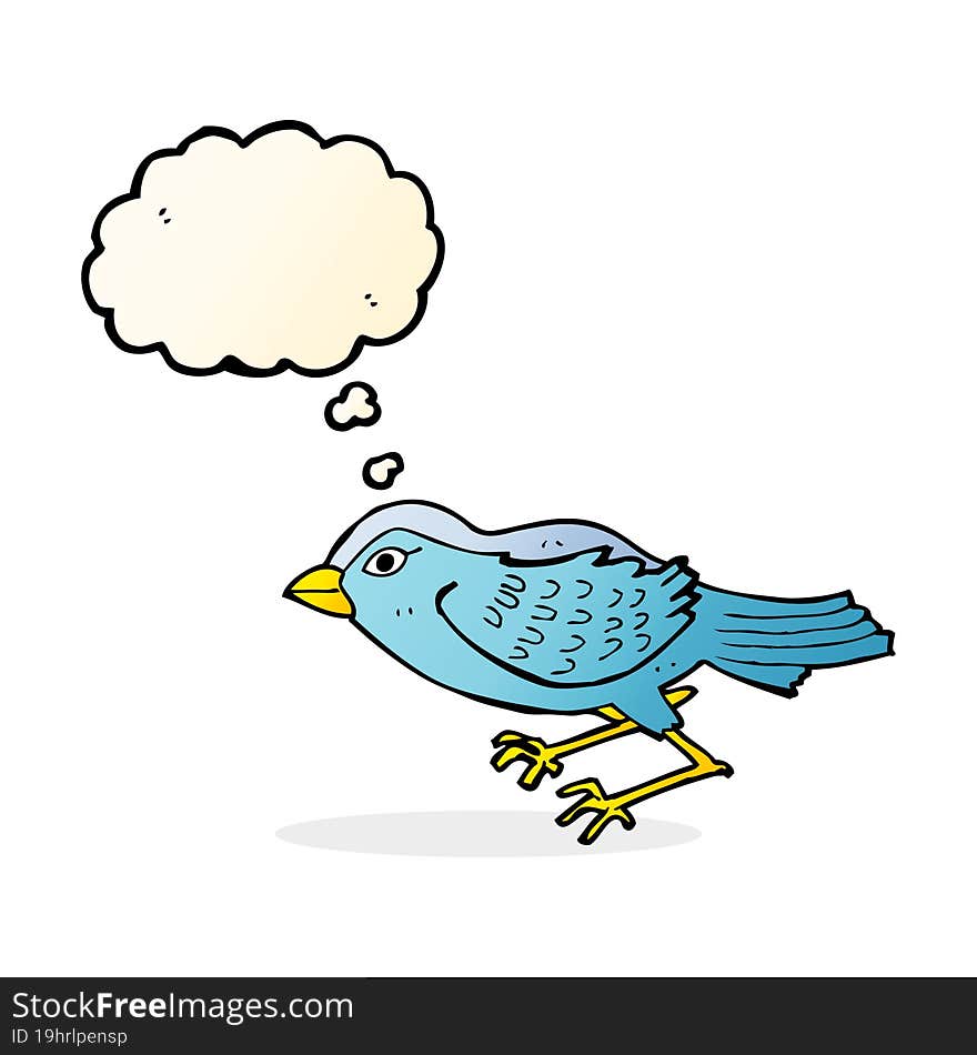 cartoon garden bird with thought bubble