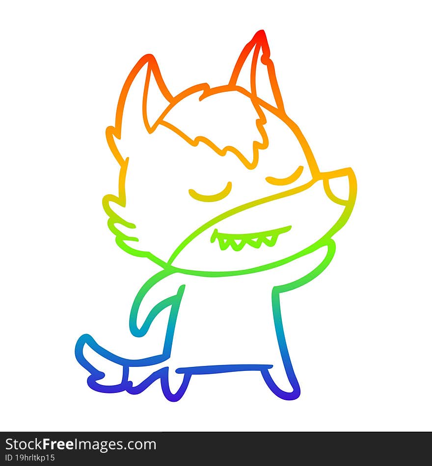 rainbow gradient line drawing friendly cartoon wolf