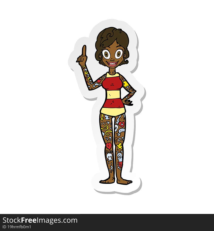 sticker of a cartoon woman covered in tattoos