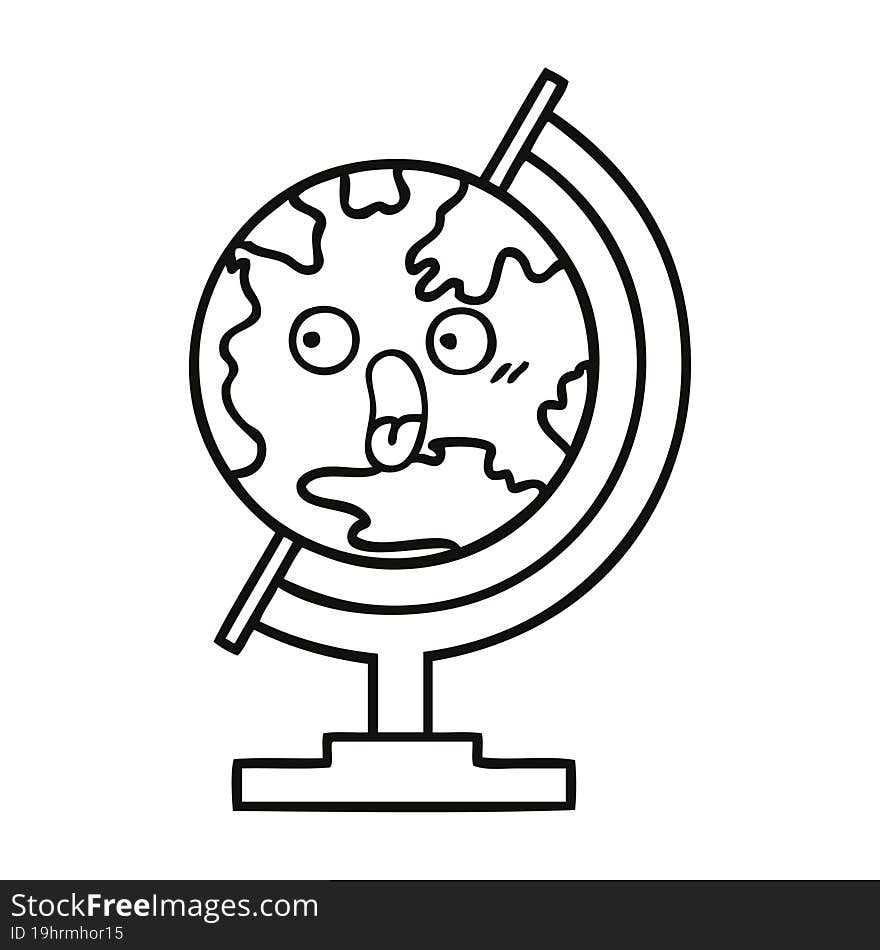 Line Drawing Cartoon Globe Of The World