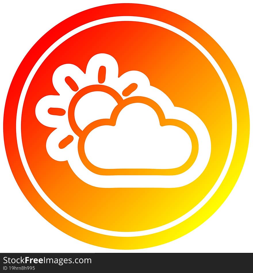 sun and cloud circular icon with warm gradient finish. sun and cloud circular icon with warm gradient finish