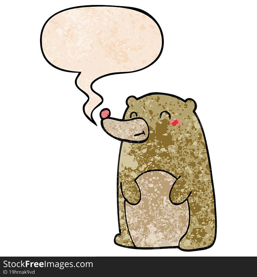 cute cartoon bear and speech bubble in retro texture style