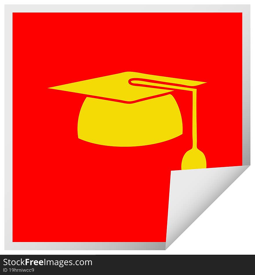 square peeling sticker cartoon of a graduation hat