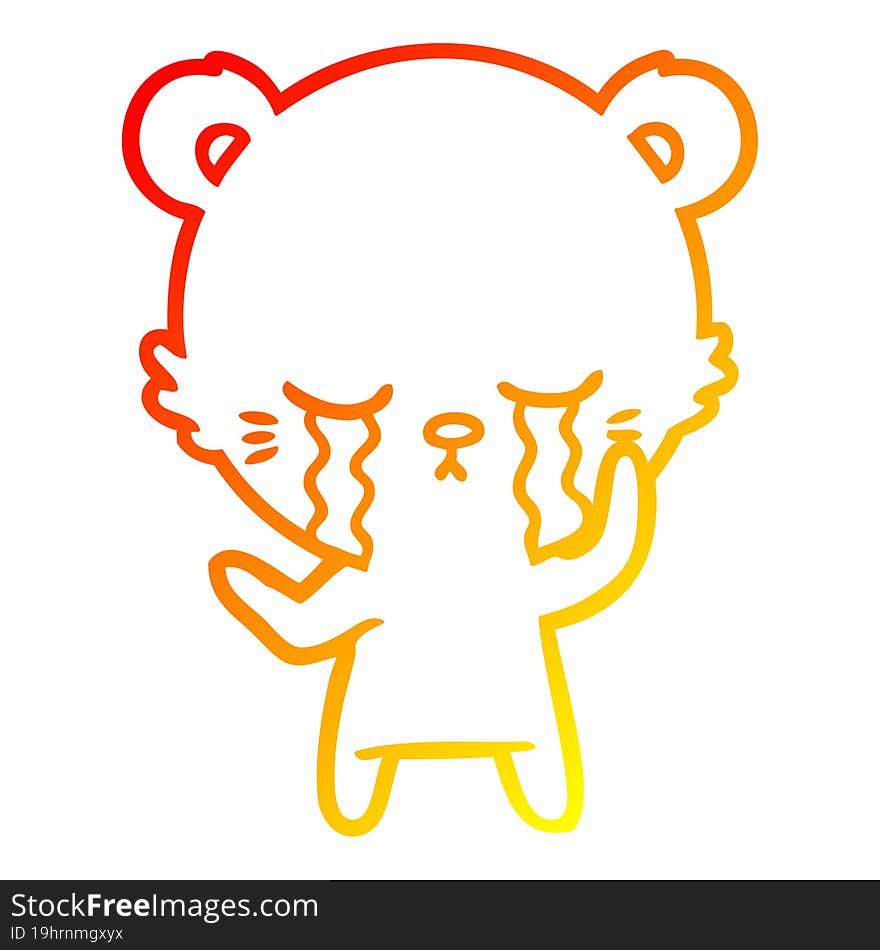 warm gradient line drawing crying cartoon bear