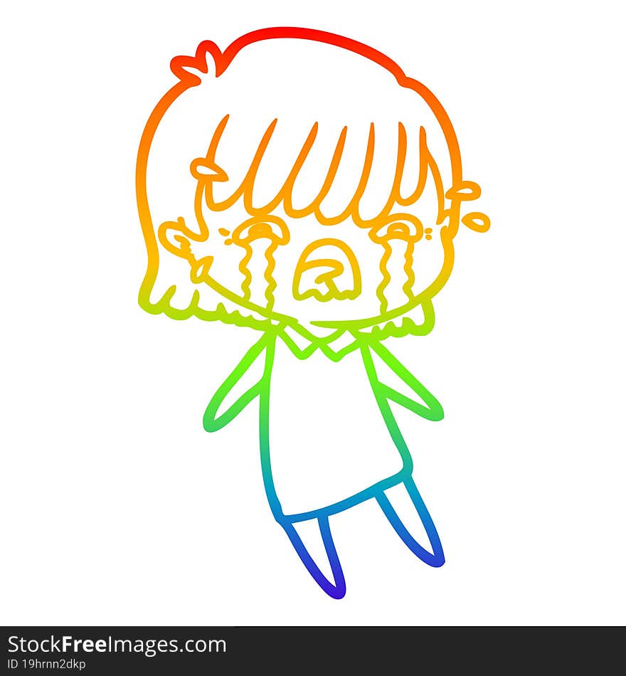 rainbow gradient line drawing cartoon girl crying