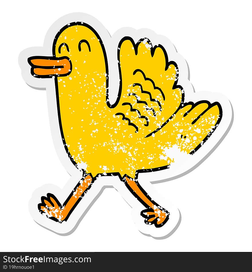 distressed sticker of a cartoon duck