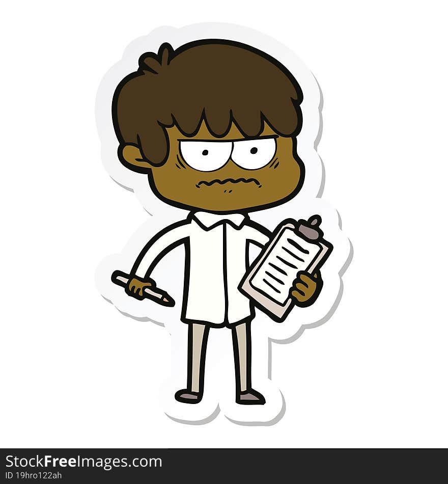 sticker of a annoyed cartoon boy