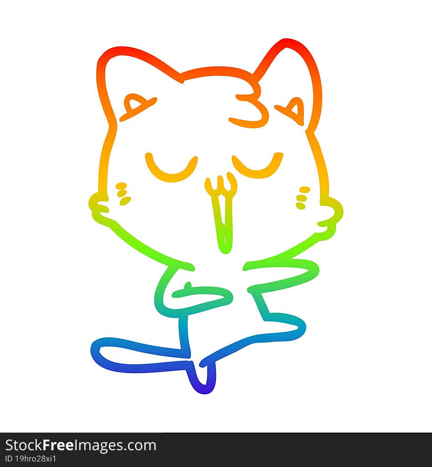 rainbow gradient line drawing cartoon cat singing