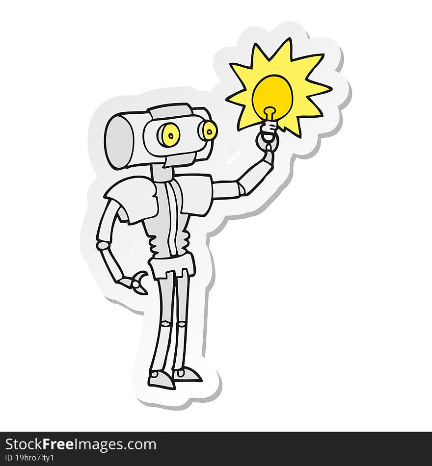 sticker of a cartoon robot with light bulb