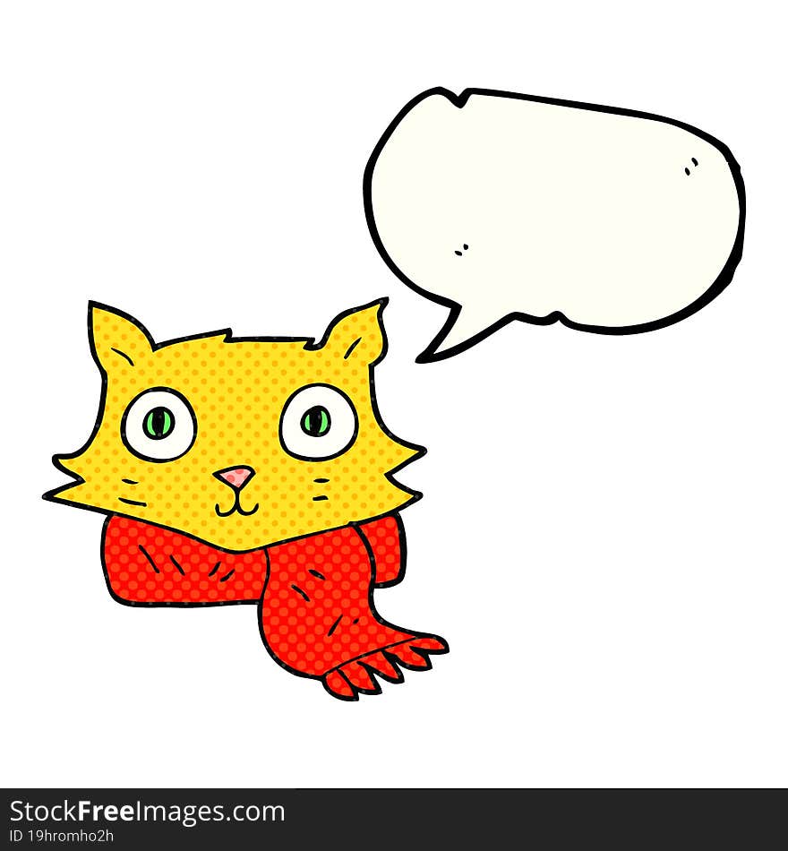 comic book speech bubble cartoon cat wearing scarf