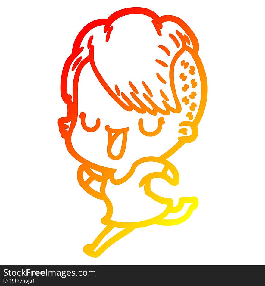 warm gradient line drawing of a cute cartoon girl with hipster haircut