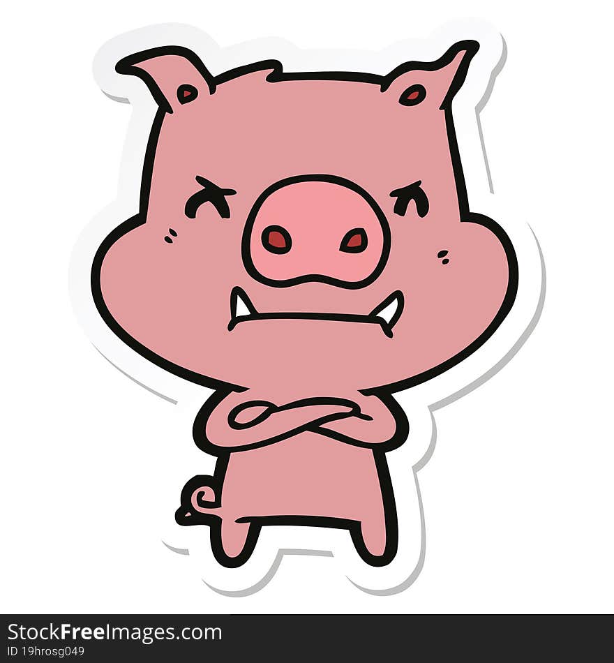 sticker of a angry cartoon pig