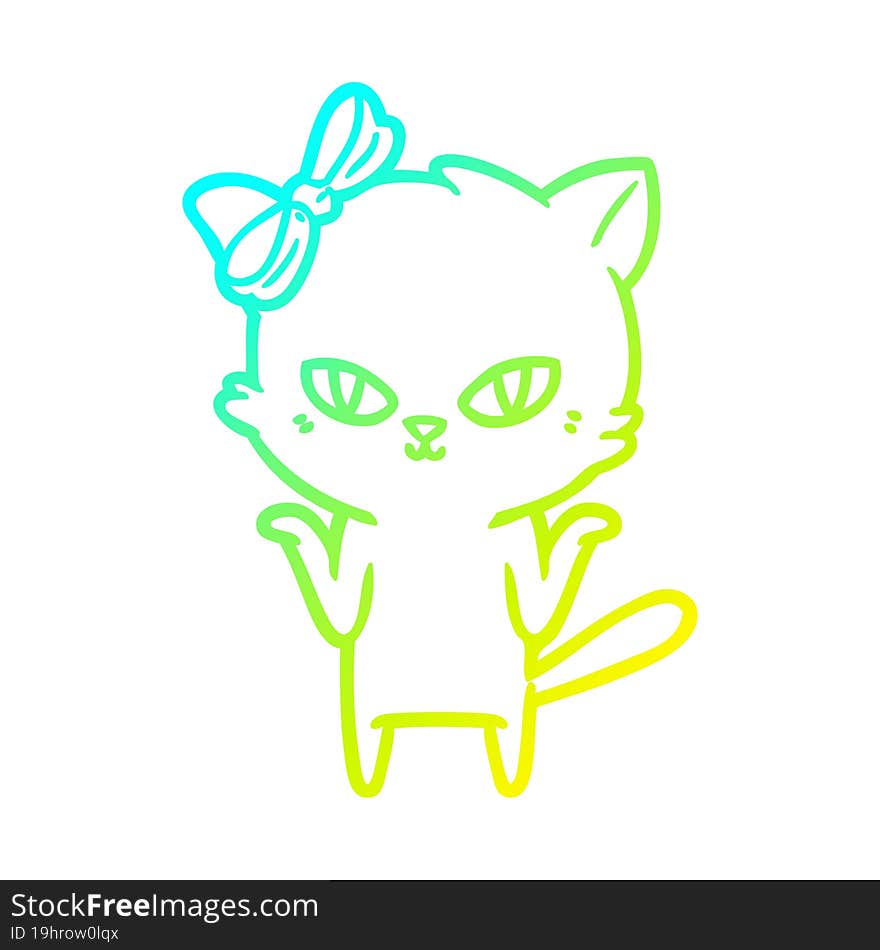 Cold Gradient Line Drawing Cute Cartoon Cat