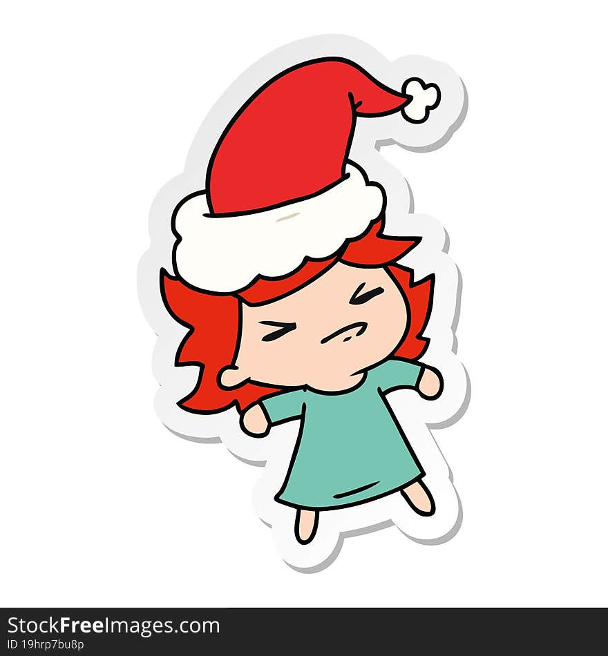 hand drawn christmas sticker cartoon of kawaii girl