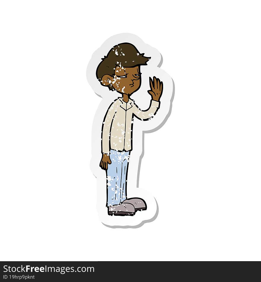 retro distressed sticker of a cartoon arrogant boy