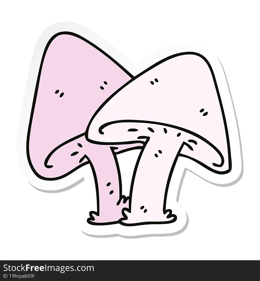 sticker of a quirky hand drawn cartoon mushrooms