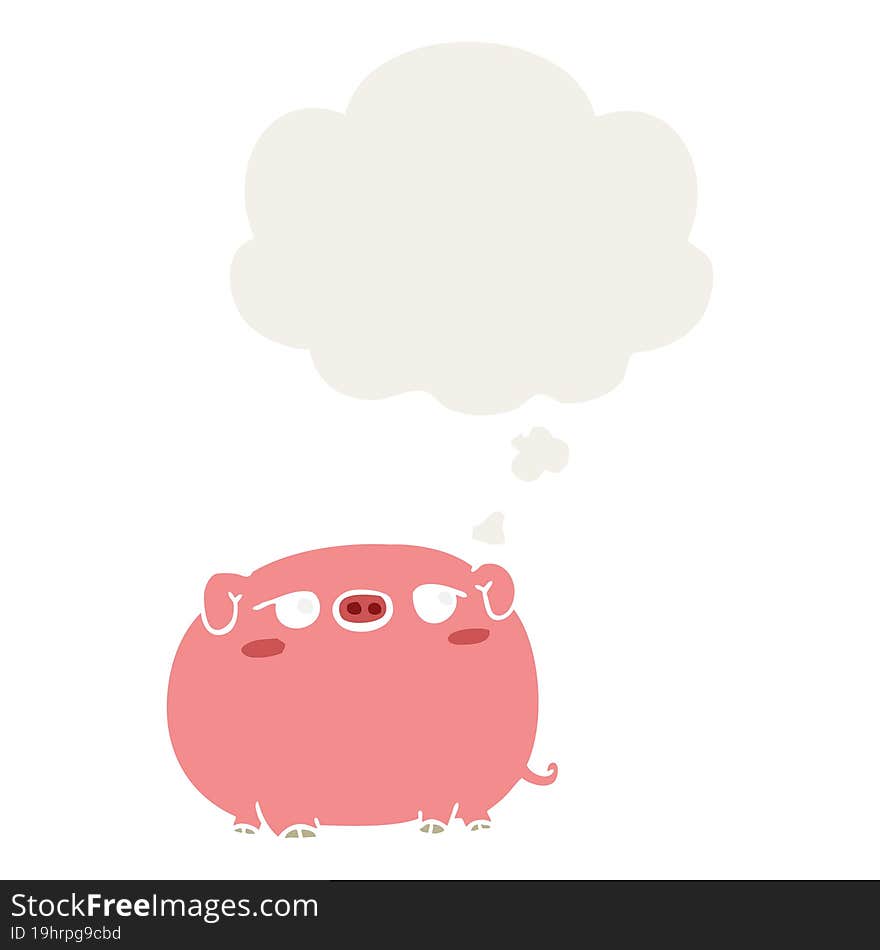 cute cartoon pig with thought bubble in retro style