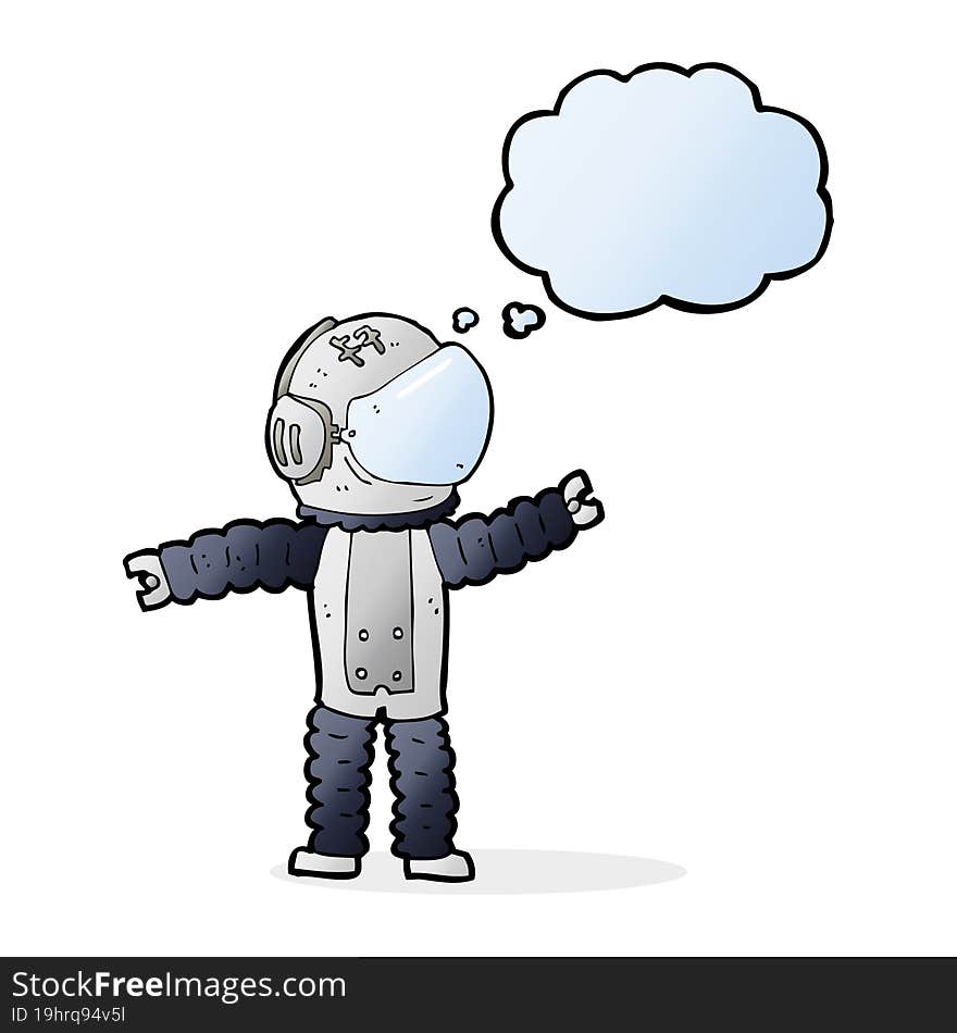 cartoon astronaut reaching with thought bubble