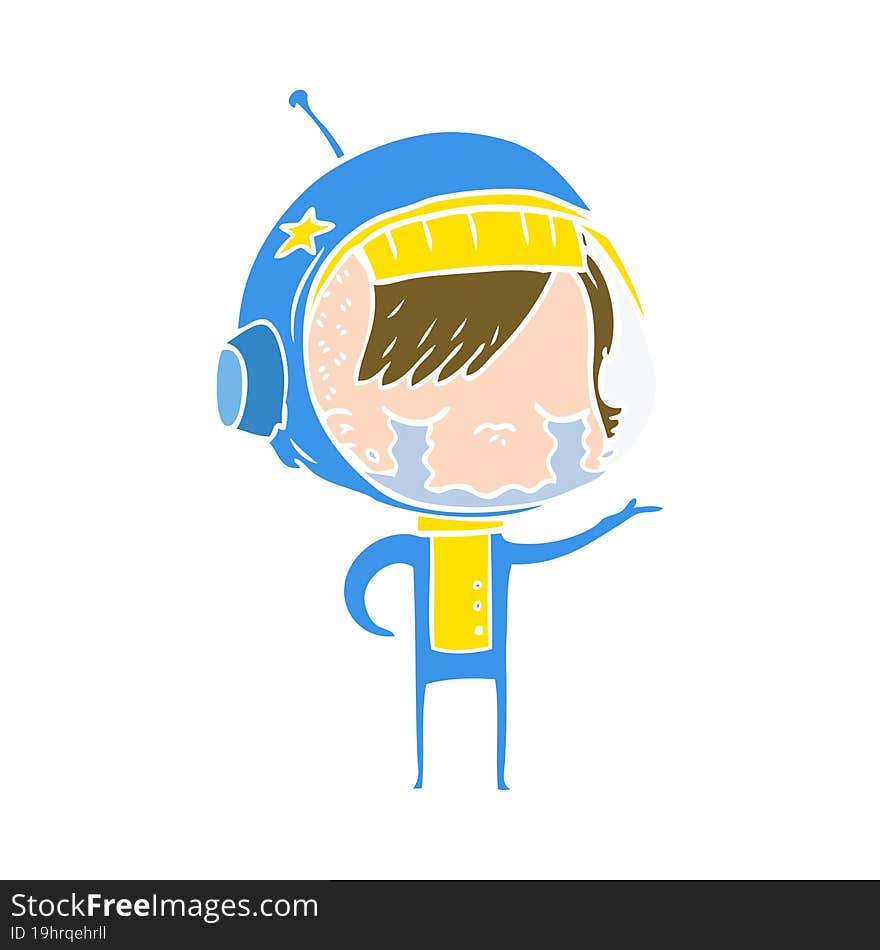 flat color style cartoon crying astronaut girl