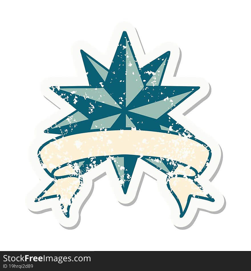 grunge sticker with banner of a star