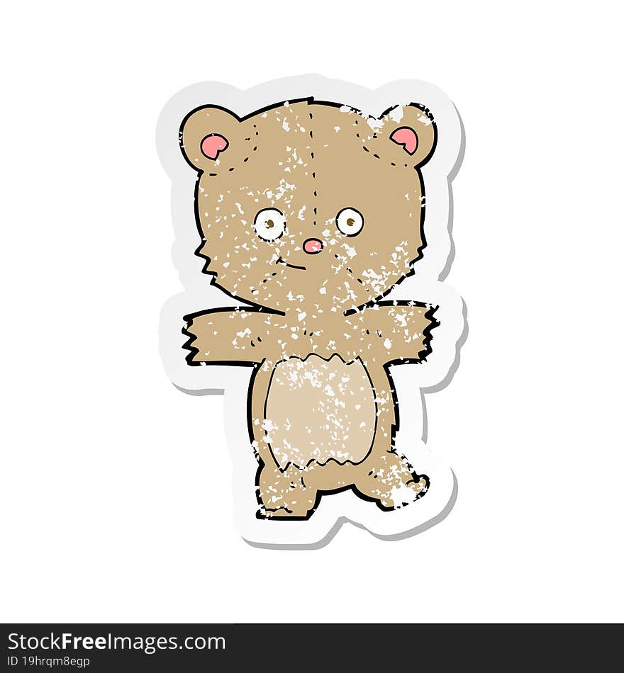 retro distressed sticker of a cartoon funny teddy bear