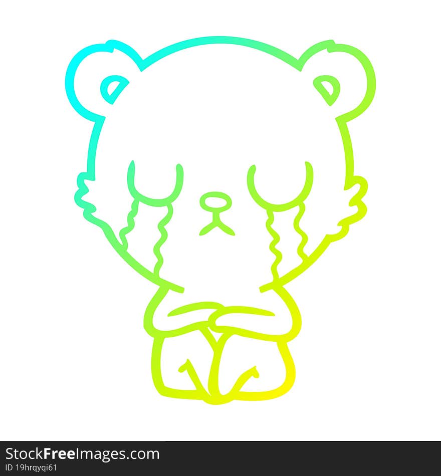 Cold Gradient Line Drawing Crying Cartoon Bear