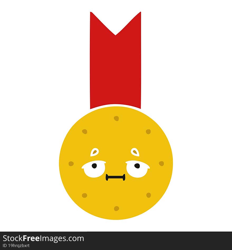 flat color retro cartoon gold medal