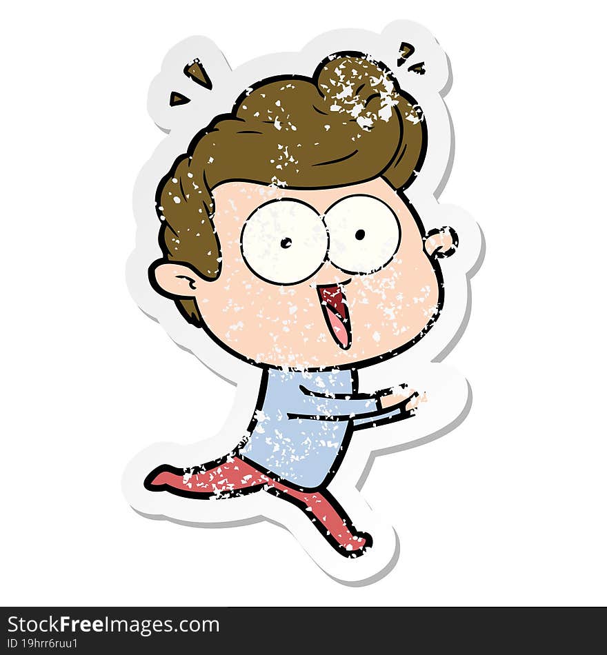 distressed sticker of a cartoon staring man