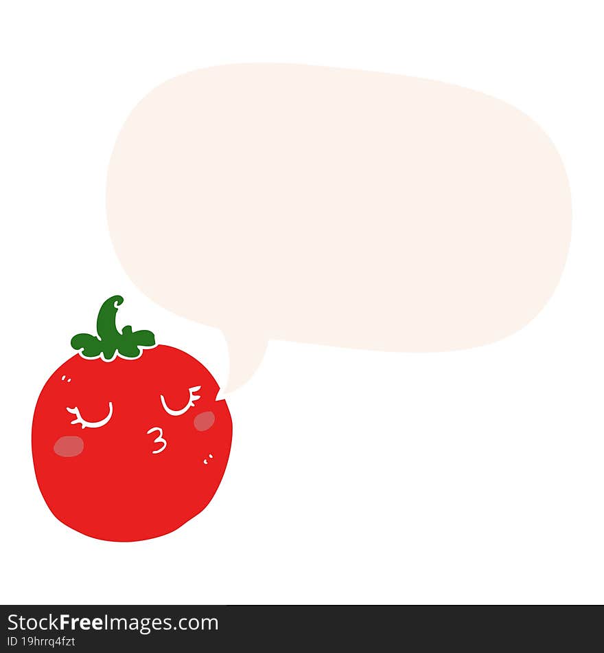 Cartoon Tomato And Speech Bubble In Retro Style