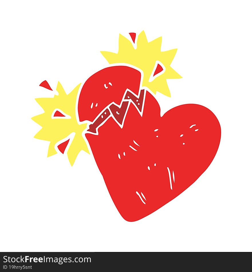 flat color illustration of broken heart. flat color illustration of broken heart